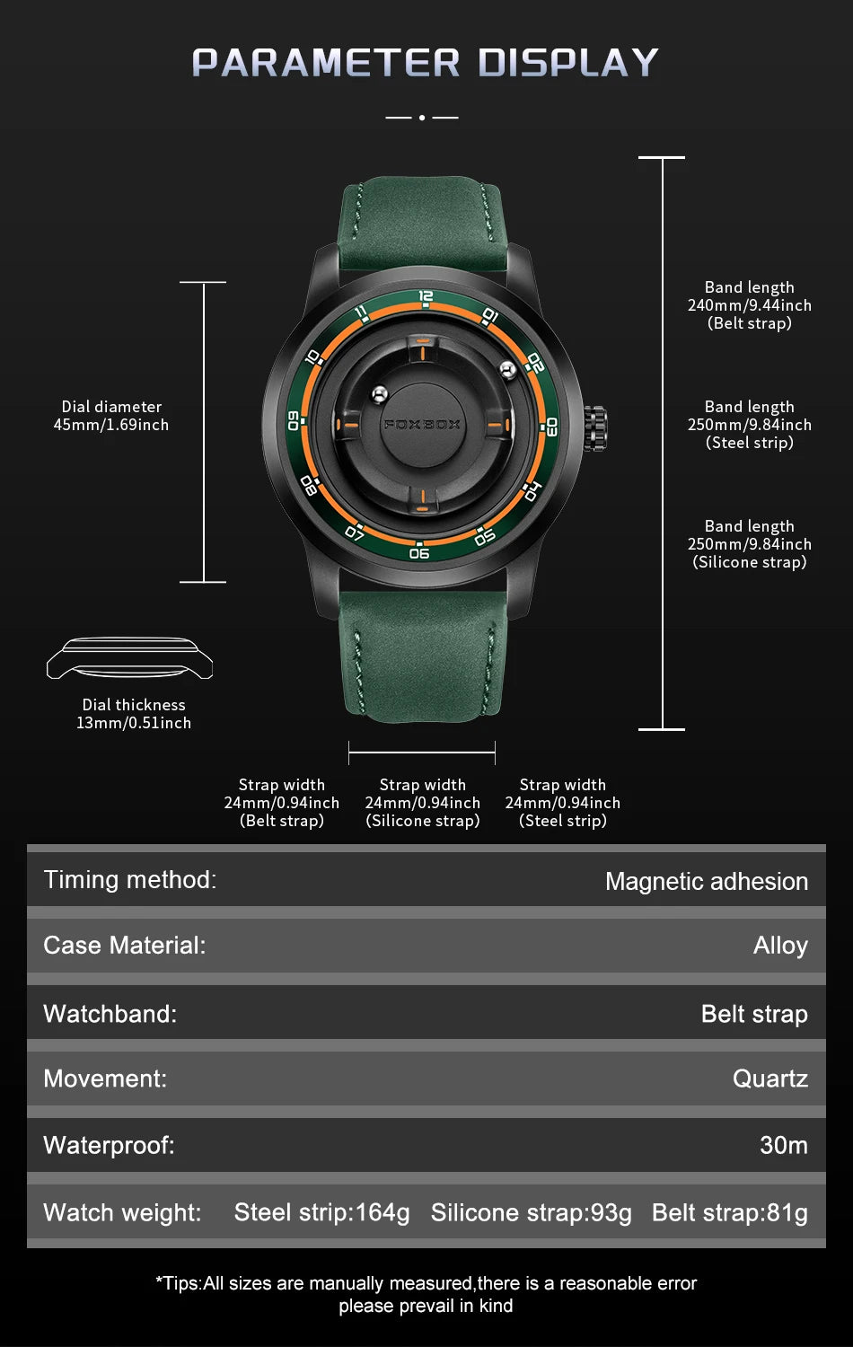 FOXBOX Watch Personalized Fashion Floating Magnetic Pointer Free Ball Bearing Creative Simple Waterproof Quartz Watch for Men