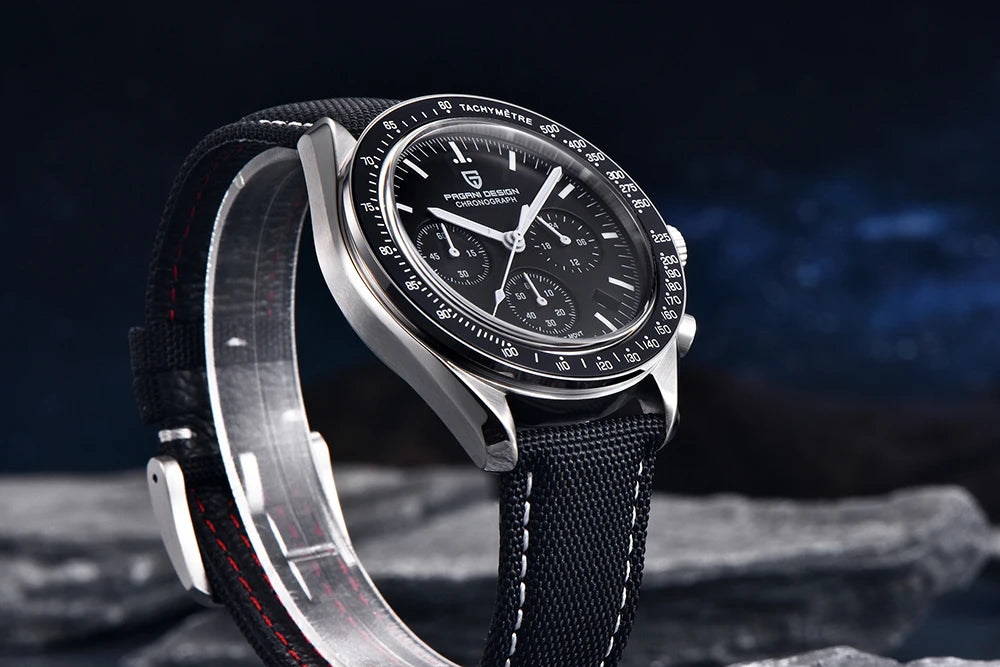 PAGANI DESIGN Men's Chronometer Quartz Watch Waterproof Luminous Red Sapphire Mirror Stainless Steel Band Fashion & Casual Wristwatch