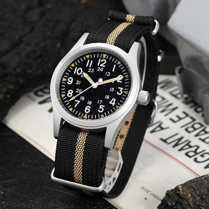 Militado ML05 38mm Military Field Watch - Sweep Quartz Movement Domed Sapphire Crystal 100M Waterproof Super Luminous Nylon Band Watch for Men