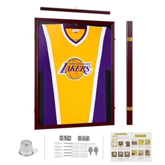 Football Baseball Basketball Hockey Jersey Display Case Frame,With UV Protection Acrylic Wood Hanger, Brown