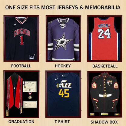 Football Baseball Basketball Hockey Jersey Display Case Frame,With UV Protection Acrylic Wood Hanger, Brown